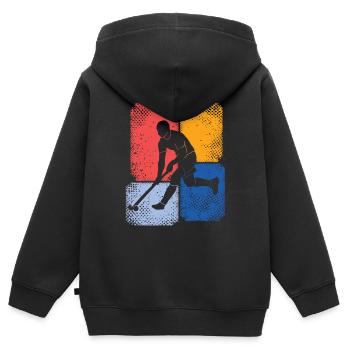 Hockeyspieler Feldhockey Spieler Jungen Hockey - Kinder Premium Organic Zip Hoodie - Schwarz - Hinten - AI Model Kid Male (0cm)