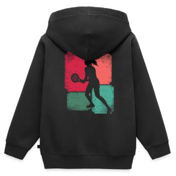 Joueur de Padel Padel Tennis Retro Femmes Padel - Sweat Premium à capuche zippé enfant bio - noir - Dos - AI Model Kid Male (0cm)