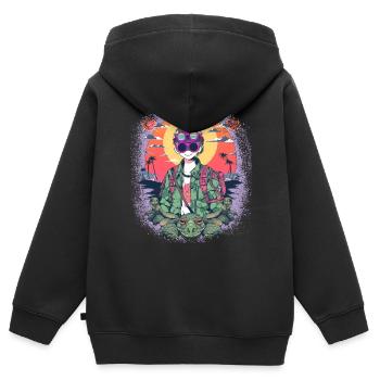 Idée cadeau bday anniversaire geek cadeau heureux cadeau cadeau - Sweat Premium à capuche zippé enfant bio - noir - Dos - AI Model Kid Male (0cm)