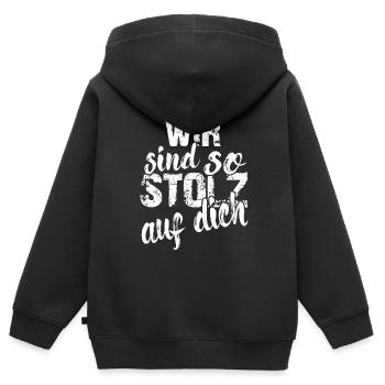 Wir sind so stolz auf dich Spruch Anerkennung - Kinder Premium Organic Zip Hoodie - Schwarz - Hinten - AI Model Kid Male (0cm)
