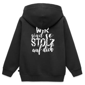 Wir sind so stolz auf dich Spruch Anerkennung - Kinder Premium Organic Zip Hoodie - Schwarz - Hinten - AI Model Kid Male (0cm)