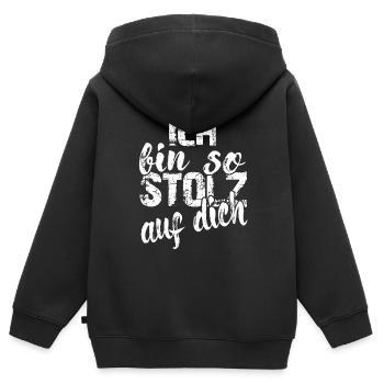 Ich bin so stolz auf dich Spruch Anerkennung - Kinder Premium Organic Zip Hoodie - Schwarz - Hinten - AI Model Kid Male (0cm)
