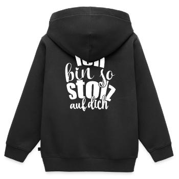 Ich bin so stolz auf dich Spruch Anerkennung - Kinder Premium Organic Zip Hoodie - Schwarz - Hinten - AI Model Kid Male (0cm)