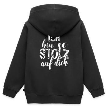 Ich bin so stolz auf dich Spruch Anerkennung - Kinder Premium Organic Zip Hoodie - Schwarz - Hinten - AI Model Kid Male (0cm)