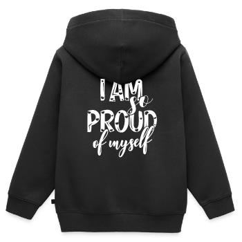 I am so proud of myself Spruch Anerkennung - Kinder Premium Organic Zip Hoodie - Schwarz - Hinten - AI Model Kid Male (0cm)