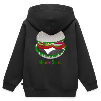 Salade style burger - Sweat Premium à capuche zippé enfant bio - noir - Dos - AI Model Kid Male (0cm)
