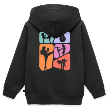 Muay Thai Kickboxer Arts Martiaux Kickboxing Filles - Sweat Premium à capuche zippé enfant bio - noir - Dos - AI Model Kid Male (0cm)
