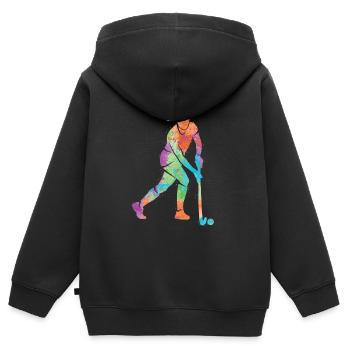 Hockey sur gazon Hockeyeurs Hockeyeurs Femmes Hockey Filles - Sweat Premium à capuche zippé enfant bio - noir - Dos - AI Model Kid Male (0cm)