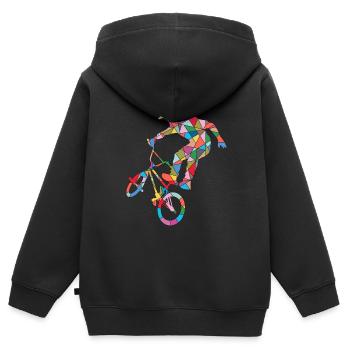 BMX Bike Rider Stunt Vélo Homme Enfant BMX - Sweat Premium à capuche zippé enfant bio - noir - Dos - AI Model Kid Male (0cm)