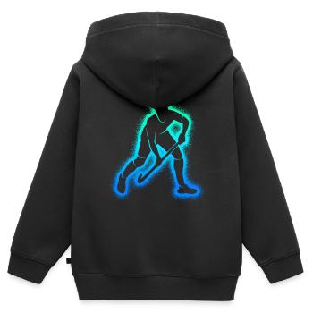 Hockeyspieler Hockey Herren Jungen Feldhockey - Kinder Premium Organic Zip Hoodie - Schwarz - Hinten - AI Model Kid Male (0cm)