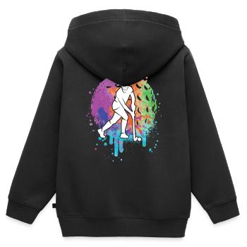 Joueurs de hockey Hockey sur gazon Filles Hockey Enfants - Sweat Premium à capuche zippé enfant bio - noir - Dos - AI Model Kid Male (0cm)