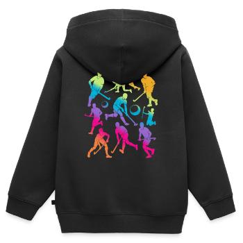 Hockey Hockeyspieler Jungen Mädchen Feldhockey - Kinder Premium Organic Zip Hoodie - Schwarz - Hinten - AI Model Kid Male (0cm)