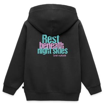 Tranquillité sous le ciel nocturne - Sweat Premium à capuche zippé enfant bio - noir - Dos - AI Model Kid Male (0cm)