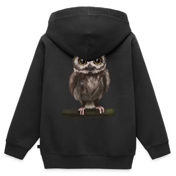 Uhu Eule - Kinder Premium Organic Zip Hoodie - Schwarz - Hinten - AI Model Kid Male (0cm)