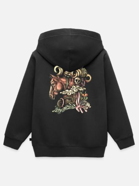 Pferdegekritzel flach - Kinder Premium Organic Zip Hoodie - Schwarz
