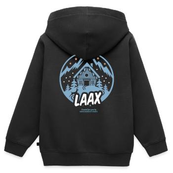 Laax Skigebiet Schweiz - Kinder Premium Organic Zip Hoodie - Schwarz - Hinten - AI Model Kid Male (0cm)