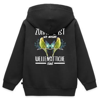 Zuhause ist Wellensittiche Vogel Chirp Haustier - Kinder Premium Organic Zip Hoodie - Schwarz - Hinten - AI Model Kid Male (0cm)