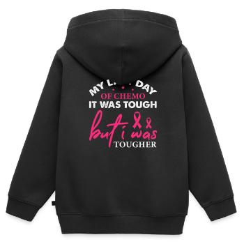 Letzter Tag von Chemo Cancer Survivor - Funny Chemo - Kinder Premium Organic Zip Hoodie - Schwarz - Hinten - AI Model Kid Male (0cm)