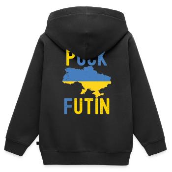 FK Poutine, Puck Futin, Stand avec l’Ukraine, Anti Guerre - Sweat Premium à capuche zippé enfant bio - noir - Dos - AI Model Kid Male (0cm)