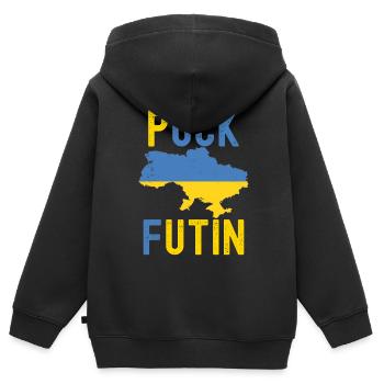 FK Poutine, Puck Futin, Stand avec l’Ukraine, Anti - Sweat Premium à capuche zippé enfant bio - noir - Dos - AI Model Kid Male (0cm)
