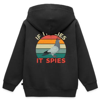 S’il vole, il espionne - Les oiseaux ne sont pas réels - Sweat Premium à capuche zippé enfant bio - noir - Dos - AI Model Kid Male (0cm)