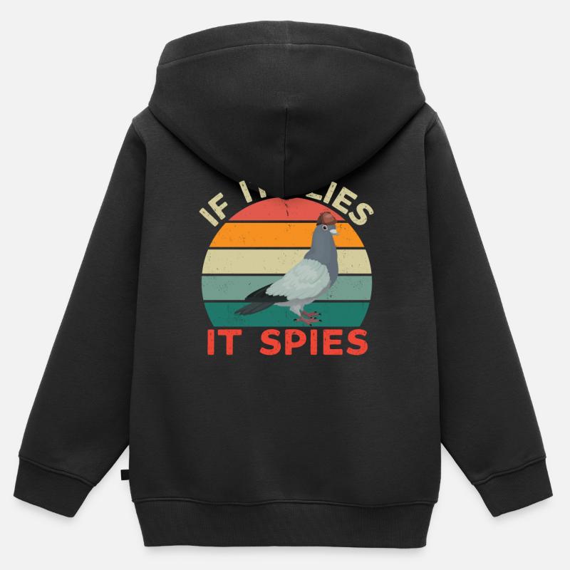 S’il vole, il espionne - Les oiseaux ne sont pas réels - Sweat Premium à capuche zippé enfant bio - noir