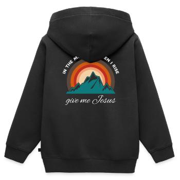 Am Morgen, wenn ich aufstehe, gib mir Jesus - - Kinder Premium Organic Zip Hoodie - Schwarz - Hinten - AI Model Kid Male (0cm)