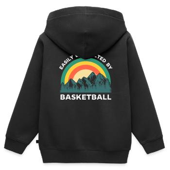 Facilement distrait par le basketball - Sweat Premium à capuche zippé enfant bio - noir - Dos - AI Model Kid Male (0cm)