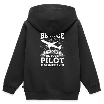 Sei Nett, Eines Tages Bin Ich Dein Pilot Witzig - Kinder Premium Organic Zip Hoodie - Schwarz - Hinten - AI Model Kid Male (0cm)