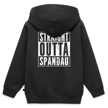 STRAIGHT OUTTA SPANDAU lustiges Berlin Shirt - Kinder Premium Organic Zip Hoodie - Schwarz - Hinten - AI Model Kid Male (0cm)