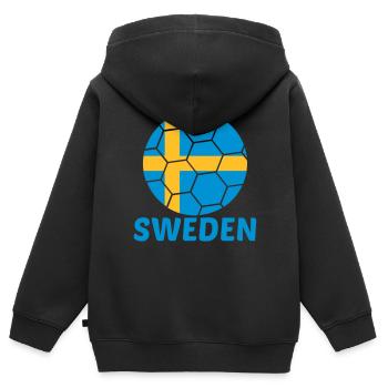 Suède Suède Texte Drapeau Cool Football Fan Fun - Sweat Premium à capuche zippé enfant bio - noir - Dos - AI Model Kid Male (0cm)