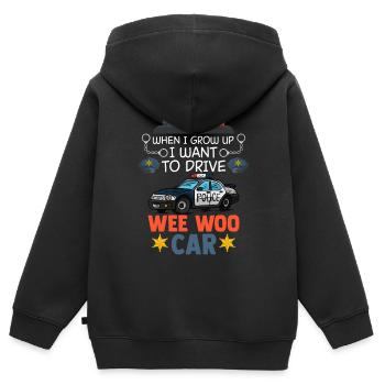 La voiture Wee Woo roule pour un avenir - Sweat Premium à capuche zippé enfant bio - noir - Dos - AI Model Kid Male (0cm)