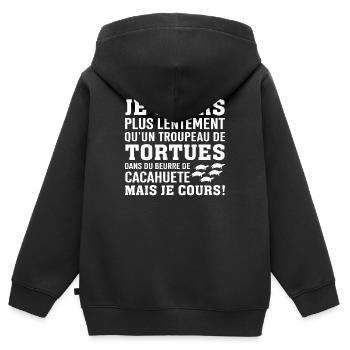 Ich laufe langsamer als eine Herde Schildkröten. - Kinder Premium Organic Zip Hoodie - Schwarz - Hinten - AI Model Kid Male (0cm)