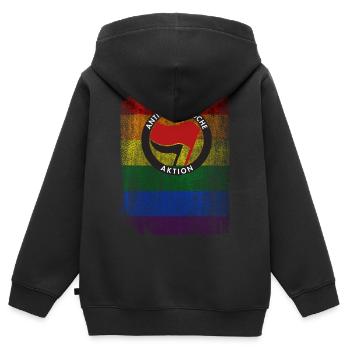 ANTIFASCHISTISCHE AKTION GEGEN FASCHISMUS - Kinder Premium Organic Zip Hoodie - Schwarz - Hinten - AI Model Kid Male (0cm)