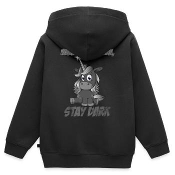Wenn alle glitzern, stay dark | Dunkles Einhorn - Kinder Premium Organic Zip Hoodie - Schwarz - Hinten - AI Model Kid Male (0cm)
