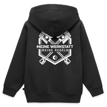 Meine Werkstatt Meine Regeln - Kinder Premium Organic Zip Hoodie - Schwarz - Hinten - AI Model Kid Male (0cm)