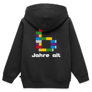 Blocs de construction de cadeau d'anniversaire pour enfants de 6 ans - Sweat Premium à capuche zippé enfant bio - noir - Dos - AI Model Kid Male (0cm)