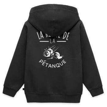 phrase culte pétanque citation apéro humour boules - Sweat Premium à capuche zippé enfant bio - noir - Dos - AI Model Kid Male (0cm)
