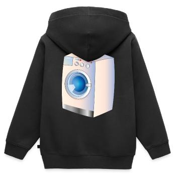 Machine à laver dans le style BD pour des idées fraîches - Sweat Premium à capuche zippé enfant bio - noir - Dos - AI Model Kid Male (0cm)