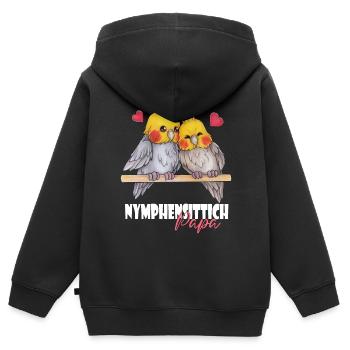Niedlich Nymphen Geschenk Nymphensittich Papa - Kinder Premium Organic Zip Hoodie - Schwarz - Hinten - AI Model Kid Male (0cm)