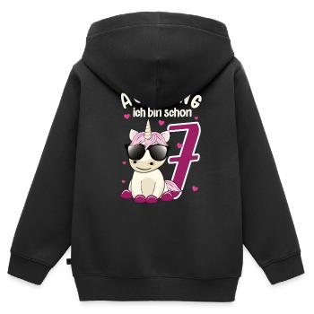 Geburtstag 7 Jahre Kinder Mädchen Einhorn T-shirt - Kinder Premium Organic Zip Hoodie - Schwarz - Hinten - AI Model Kid Male (0cm)
