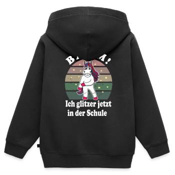 Einhorn Schulanfang Schulkind Bääm - Kinder Premium Organic Zip Hoodie - Schwarz - Hinten - AI Model Kid Male (0cm)
