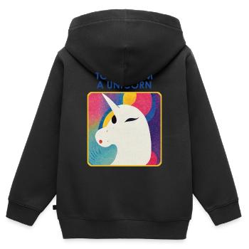 Einhorn mit Motto – Einzigartiges Design - Kinder Premium Organic Zip Hoodie - Schwarz - Hinten - AI Model Kid Male (0cm)