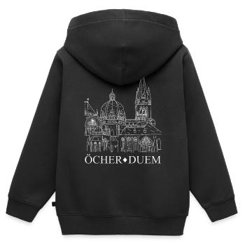 Öcher Duem, Aachener Dom, Platt, Zeichnung - Kinder Premium Organic Zip Hoodie - Schwarz - Hinten - AI Model Kid Male (0cm)