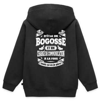 BOGOSSE ET CHARGE DE COMMUNICATION - Sweat Premium à capuche zippé enfant bio - noir - Dos - AI Model Kid Male (0cm)