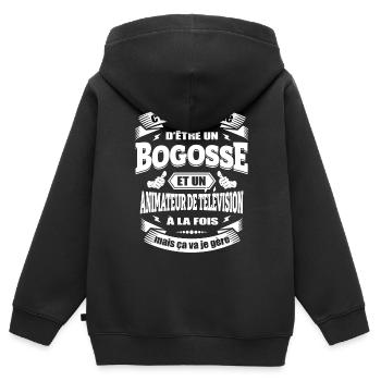 BOGOSSE ET ANIMATEUR DE TÉLÉVISION - Sweat Premium à capuche zippé enfant bio - noir - Dos - AI Model Kid Male (0cm)