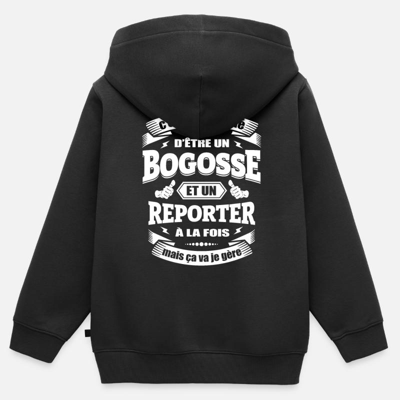BOGOSSE ET REPORTER - Sweat Premium à capuche zippé enfant bio - noir