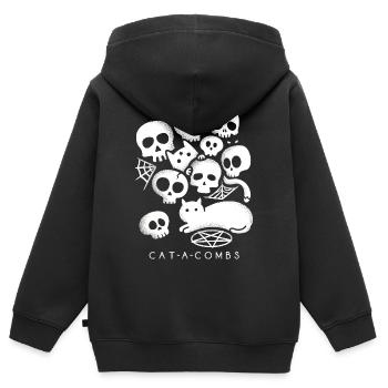 Katze-Kämme - Kinder Premium Organic Zip Hoodie - Schwarz - Hinten - AI Model Kid Male (0cm)