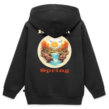 Né au printemps - Sweat Premium à capuche zippé enfant bio - noir - Dos - AI Model Kid Male (0cm)