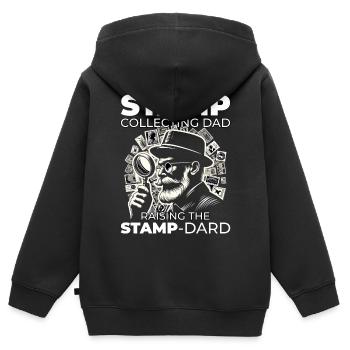 Collectionneur de timbres-poste vintage papa philatéliste - Sweat Premium à capuche zippé enfant bio - noir - Dos - AI Model Kid Male (0cm)